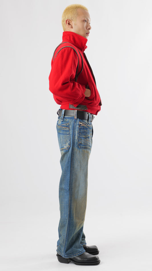 1980’s RED WOOL CROPPED BOMBER JACKET (S/M)