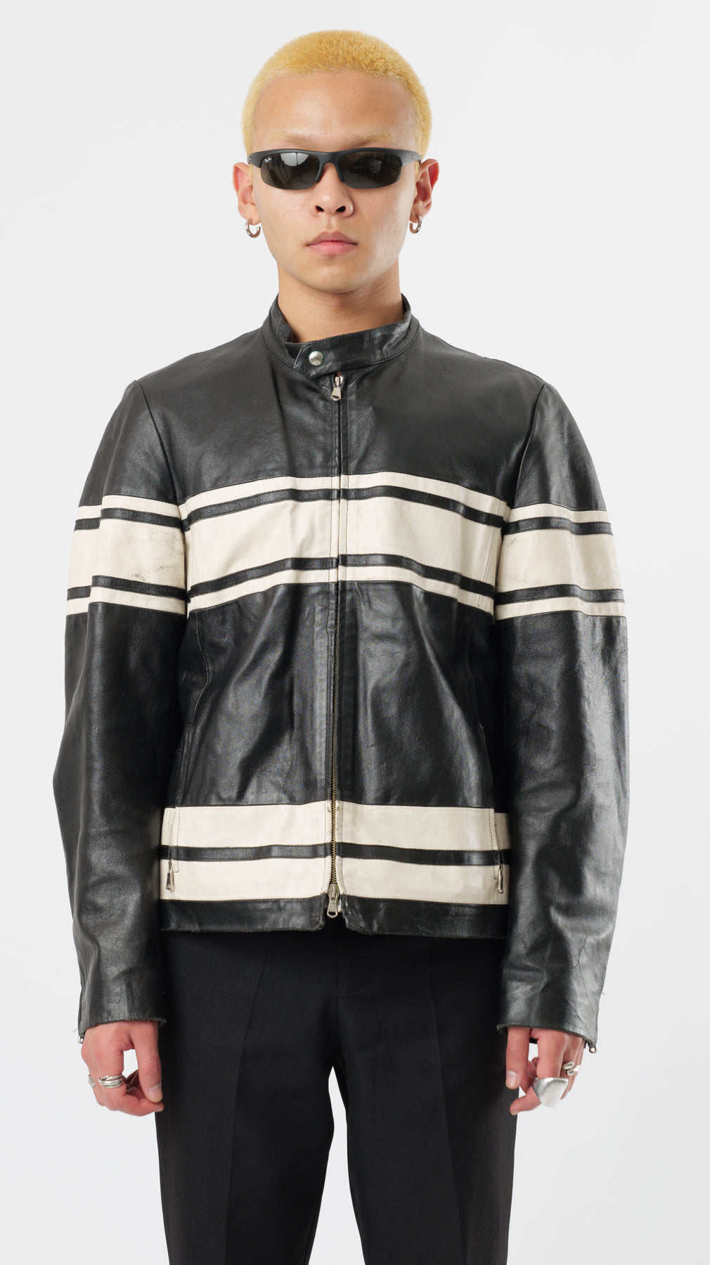 1990s PANNELED LEATHER RACER JACKET (M)