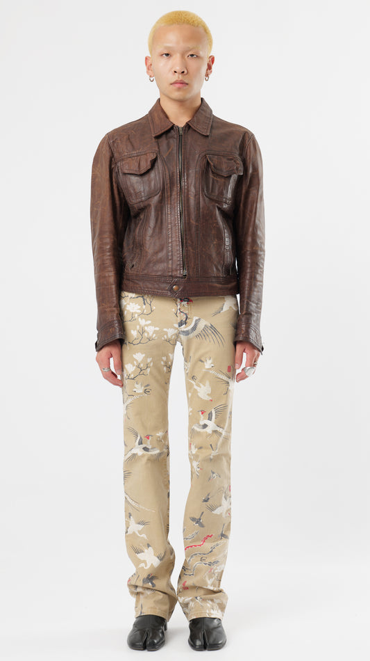 WASHED BROWN CROPPED LEATHER JACKET (M)