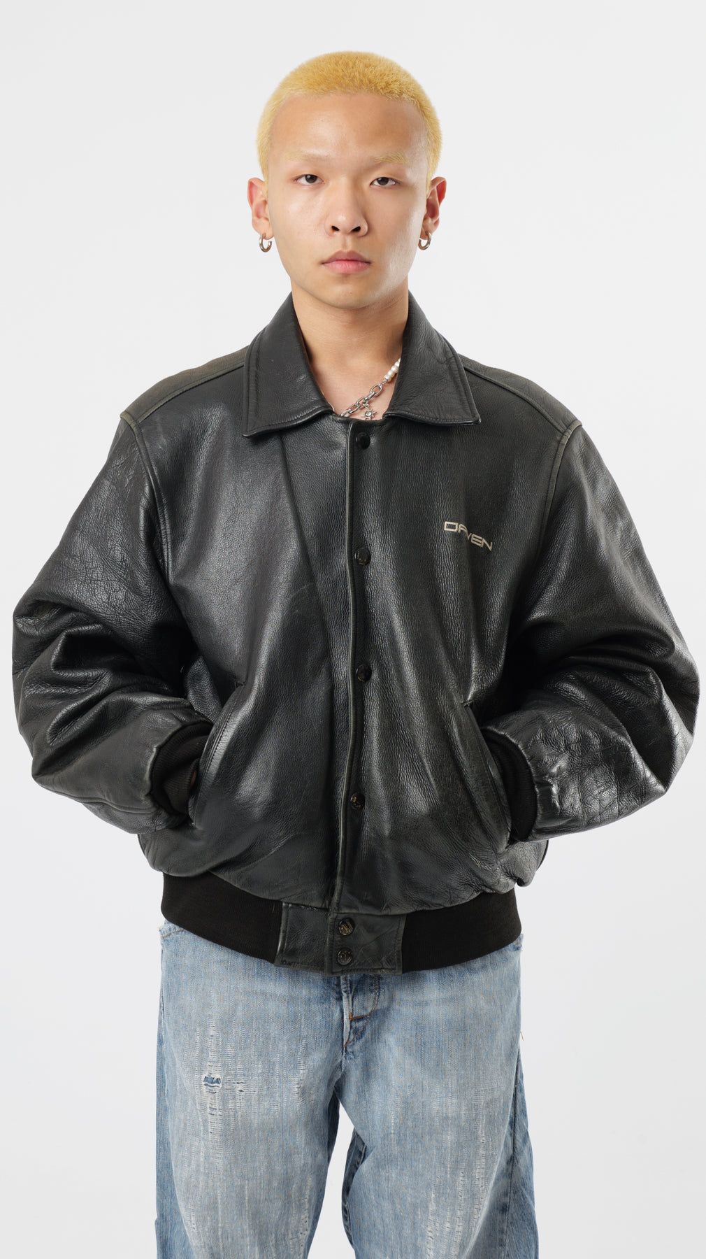 DAVEN 1990s BOMBER LEATHER JACKET (L)