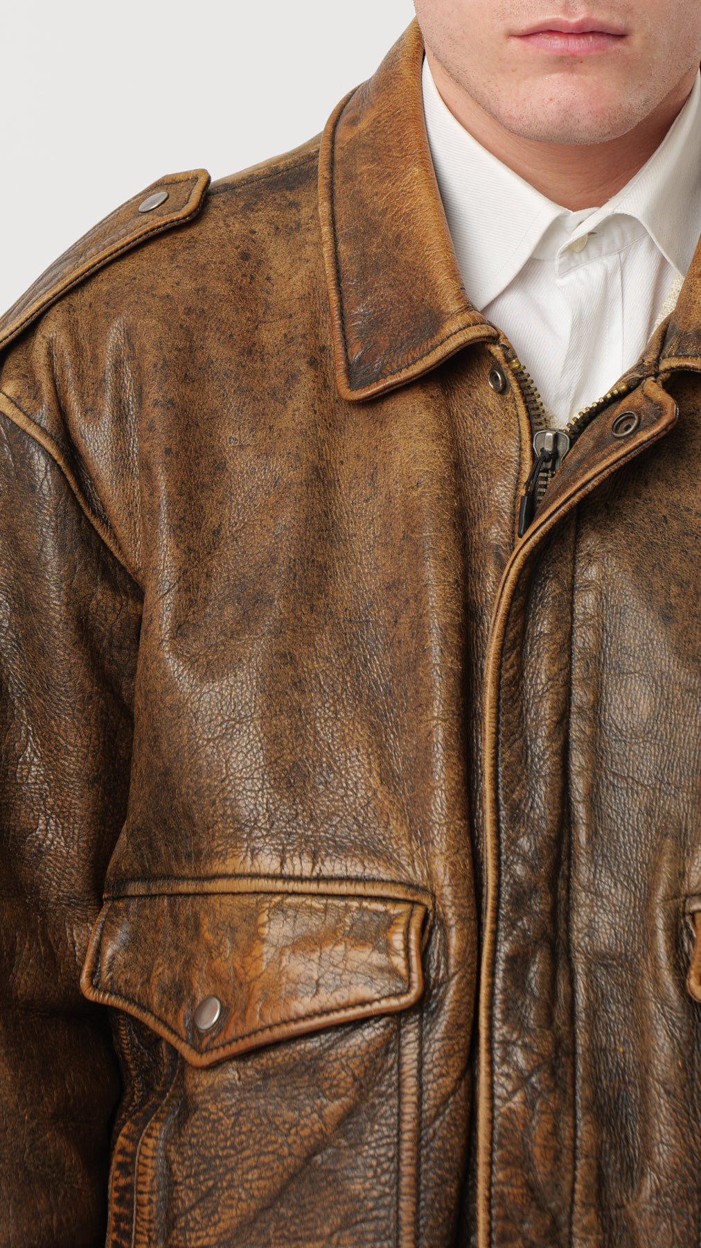 1980s DISTRESSED BOMBER LEATHER JACKET (L/XL)