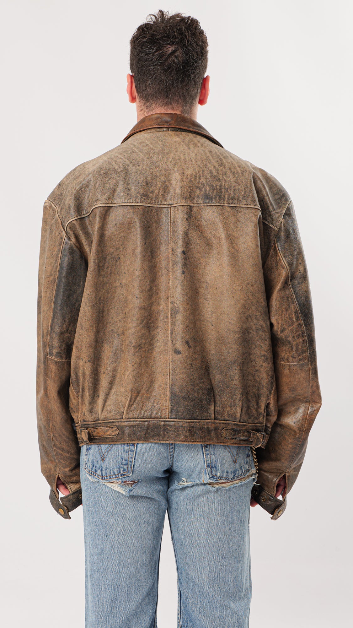 1990s BROWN WASHED LEATHER JACKET (L)